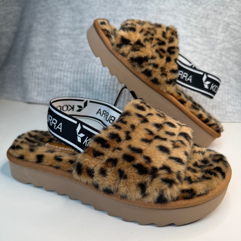 KOOLABURRA by UGG Size 5 Leopard Animal Print Faux Fur Slides Slippers Women's